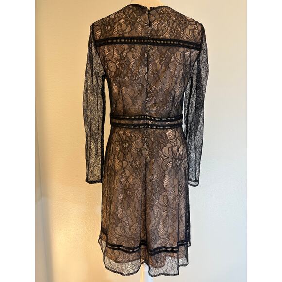 CECE Black Lace Nude Lined Dress | Romantic Gothic Cocktail Wedding | SIZE 6 - Picture 2 of 8